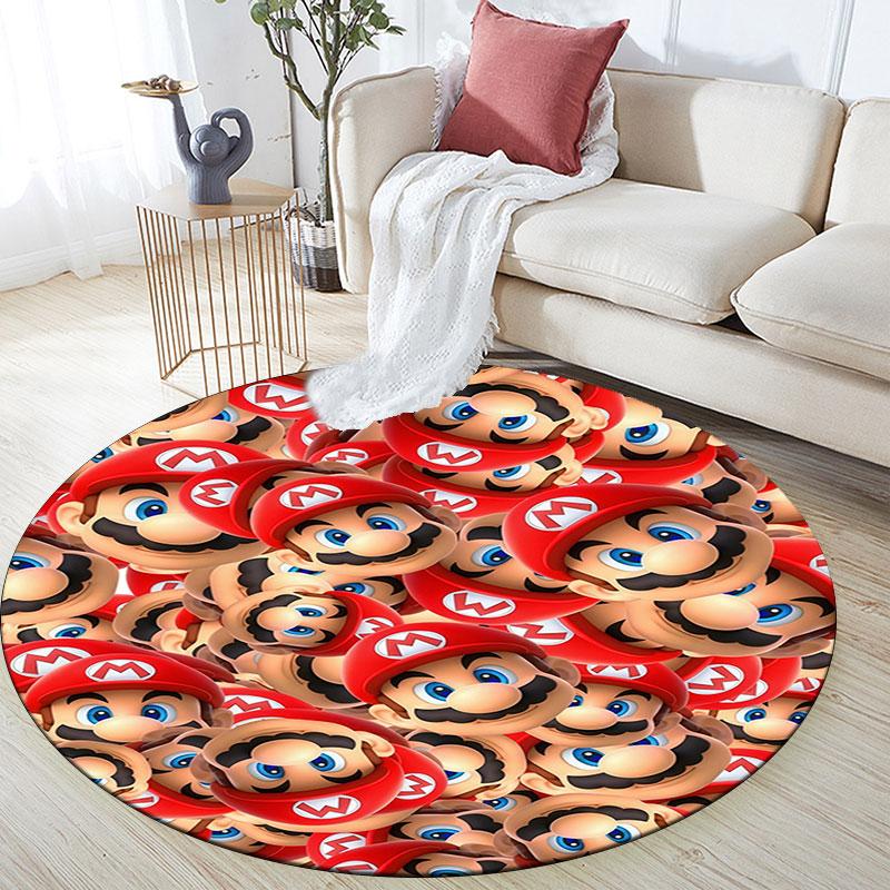 Mario Cartoon Pattern Round rug,Carpet Rug for Living Room Bedroom Playroom ,Non-slip Floor Mat,Holiday Gifts and Birthday Gifts.