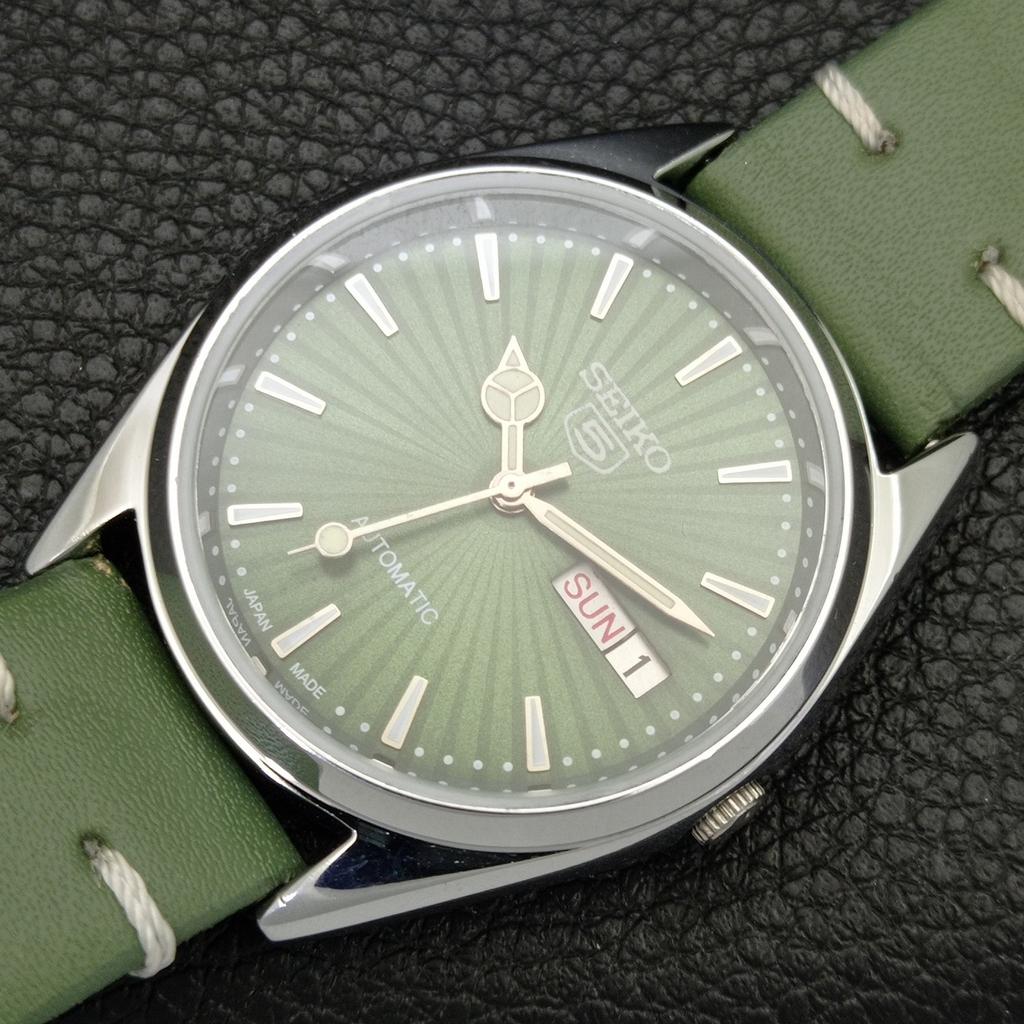 VINTAGE SEIKO 5 AUTOMATIC 6309A REFURBISHED JAPAN MENS GREEN WATCH a701733-5 R206c-a701733