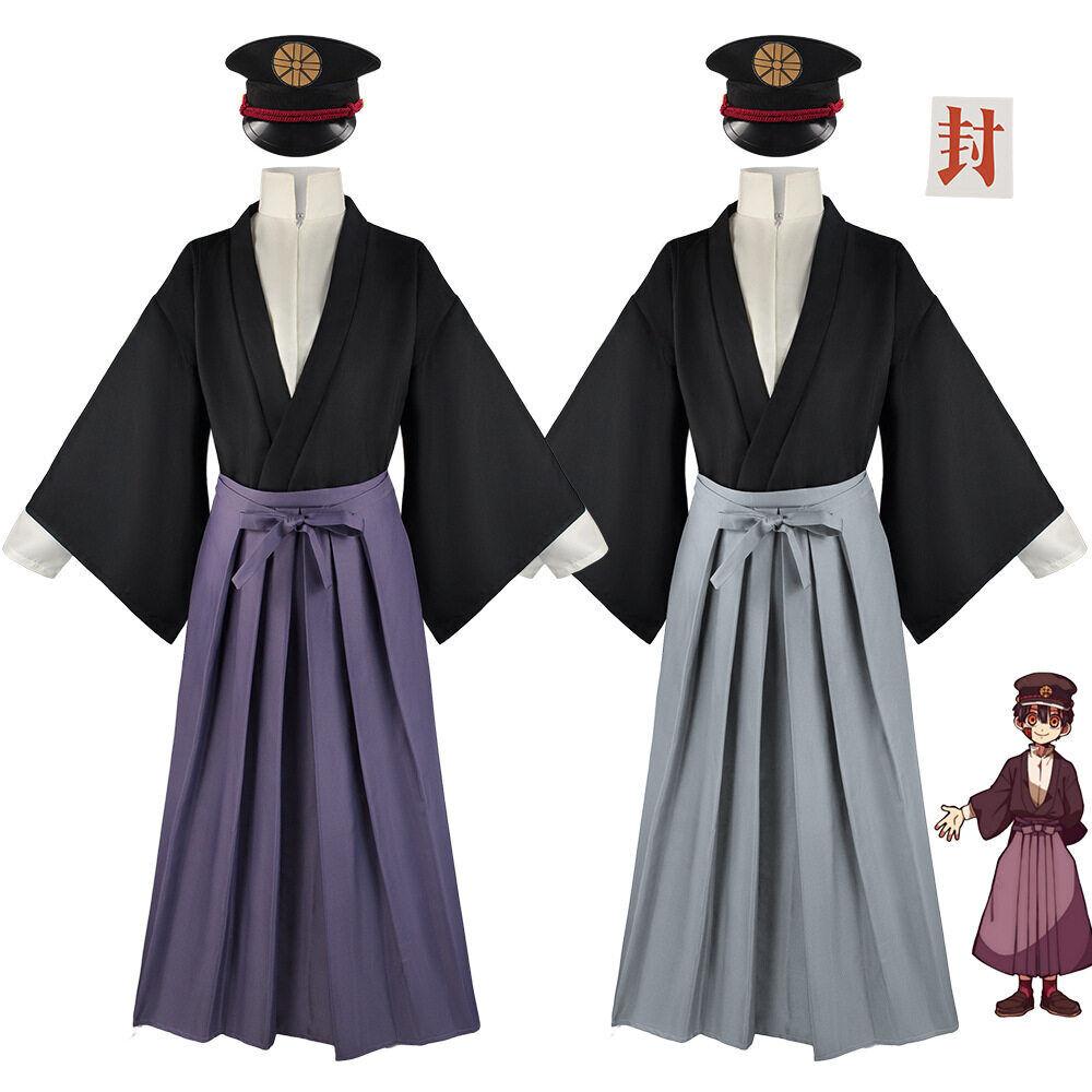 Anime Kostüm Toilet-bound Hanako-kun Yugi Tsukasa Kimono Grau Lila Uniform Cosplay Outfit Kimono Hut Verkleidung Halloween Party Unisex