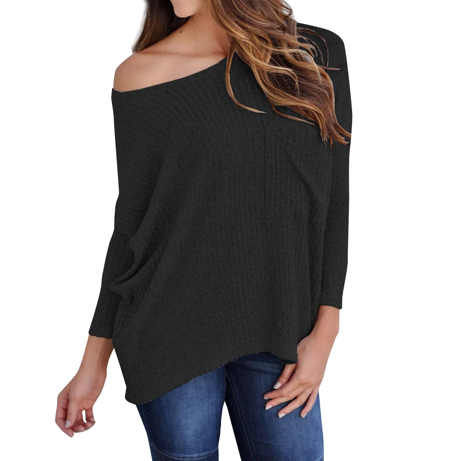 Women s Fashion One Shoulder Sexy Long Sleeve Casual Color With Pocket Top M чёрный