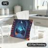 1pc Tissue Box, Fantasy Library Night Path Magical Autumn Pattern, 2D Flat Printing, Multi-Purpose, Portable, Tissue Container, for Cafe