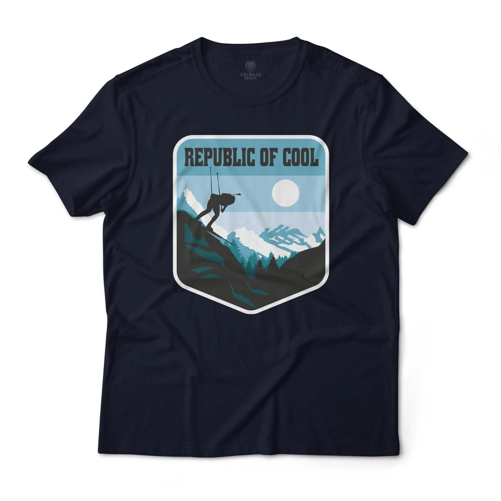 

Republic Of Cool Mountain Skiing Retro Graphic T-T-Shirt Lightweight Cotton Tee S