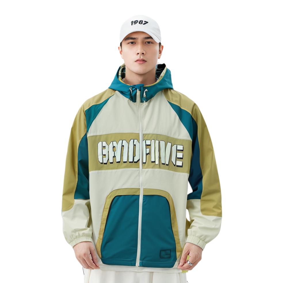 Li Ning Badfive Sports Basketball Series Logo Print Color Block Loose Sports Hoodie Jacket Men Jackets Khaki Blue AFDR371-1