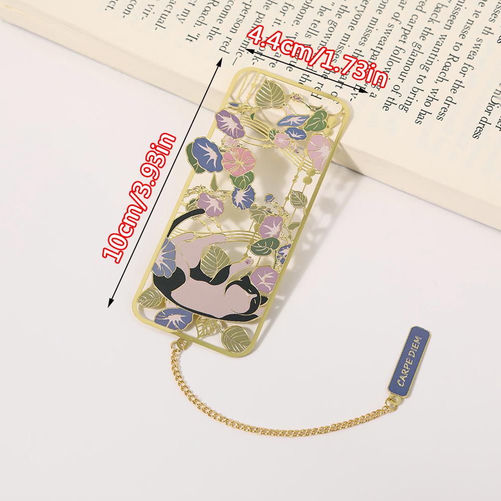 1 Marcador de Livro de Gato Adorável Marcador de Metal Metal Latão Estilo Clássico Fofo Presente para Estudante Marcador Vazado Cultural e Criativo