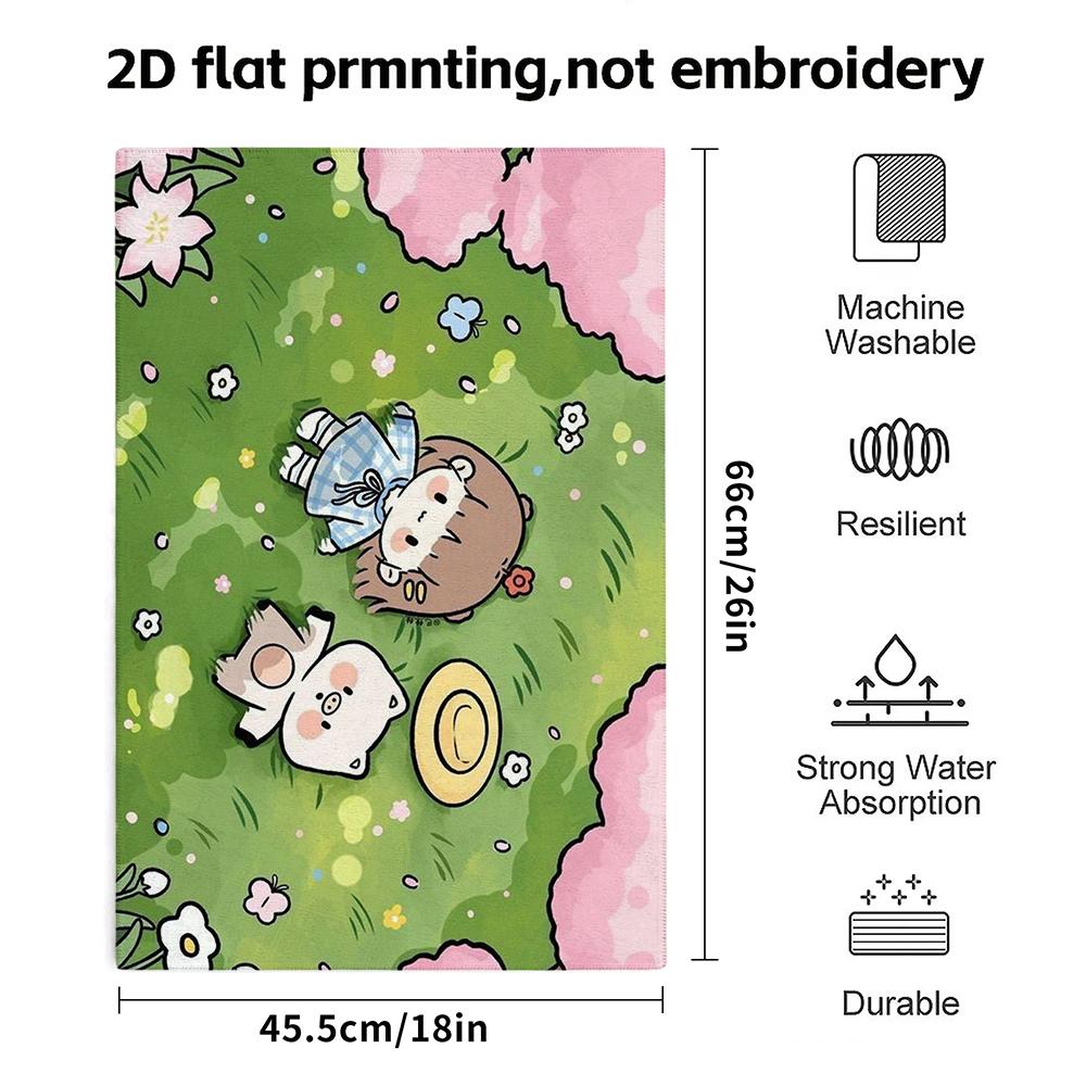 Cherry Blossom Picnic Cute Girl And Pig Quick Dry Towel, Soft Bathroom Towel