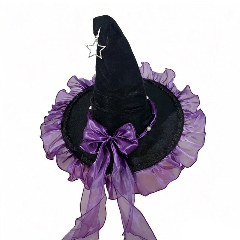 Lolita Witch Hat Headband Halloween Costume Party Cosplay Accessory - Purple Green Black Red Multi-layer Ruffle Design