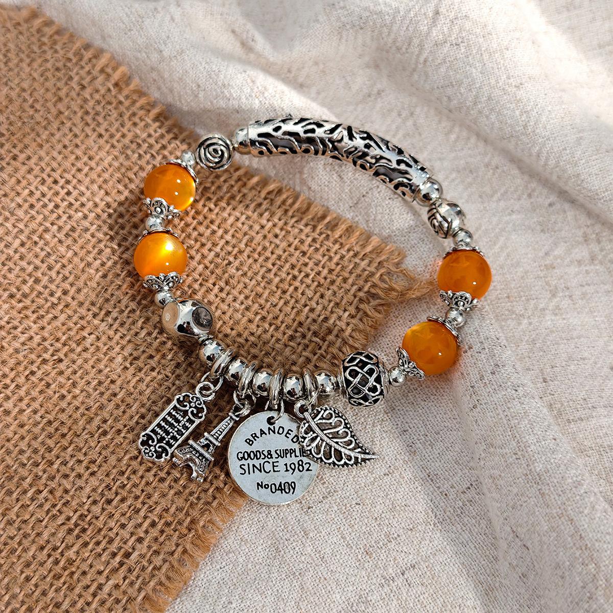 New Chinese-Style Hollow Leaf Pendant Bracelet Female Antique Niche Versatile Beaded Bracelet Retro Personalized Jewelry