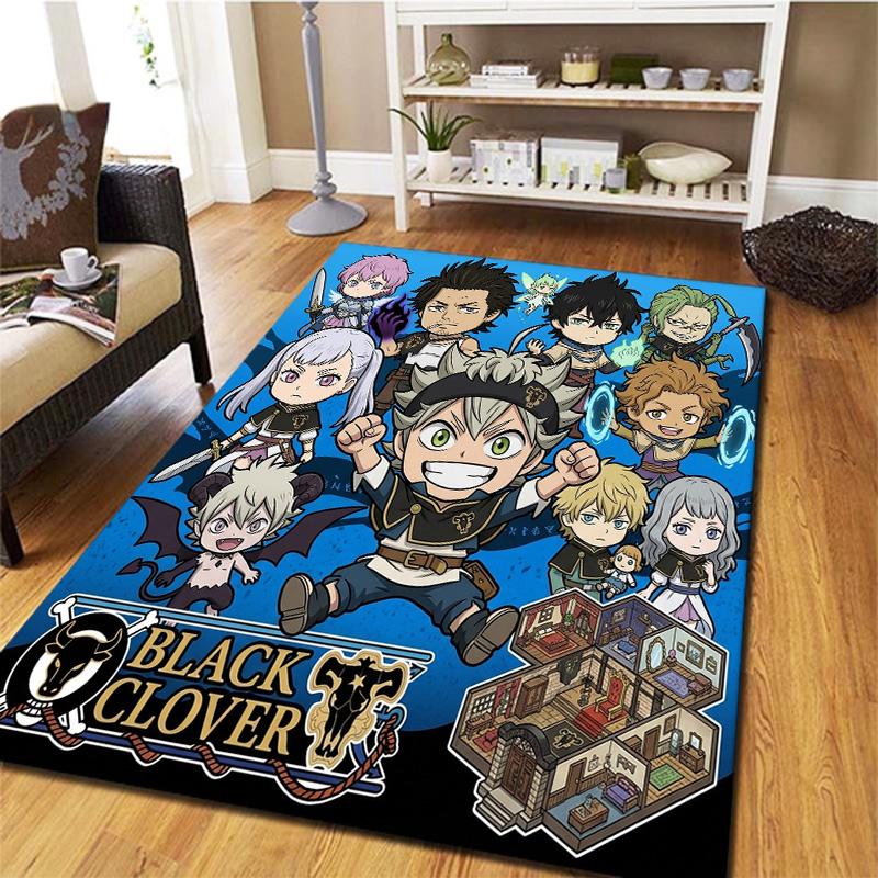 Black Clover Carpet Rug For Living Room Bedroom Home Sofa Decoration Kids Play Nonslip Floor Mat