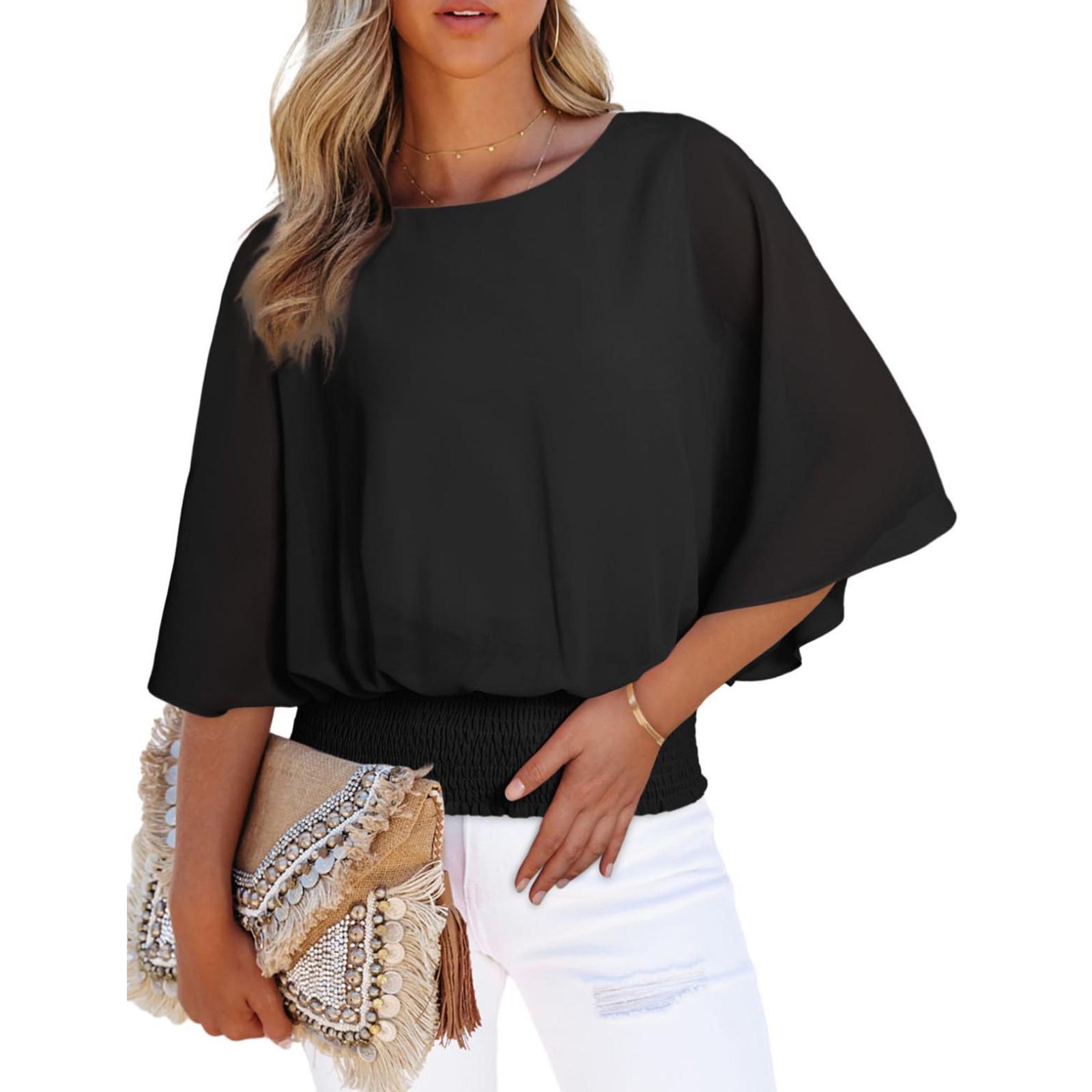 

Женский свободный удобный повседневный модный топ однотонной расцветки с рукавами три четверти M