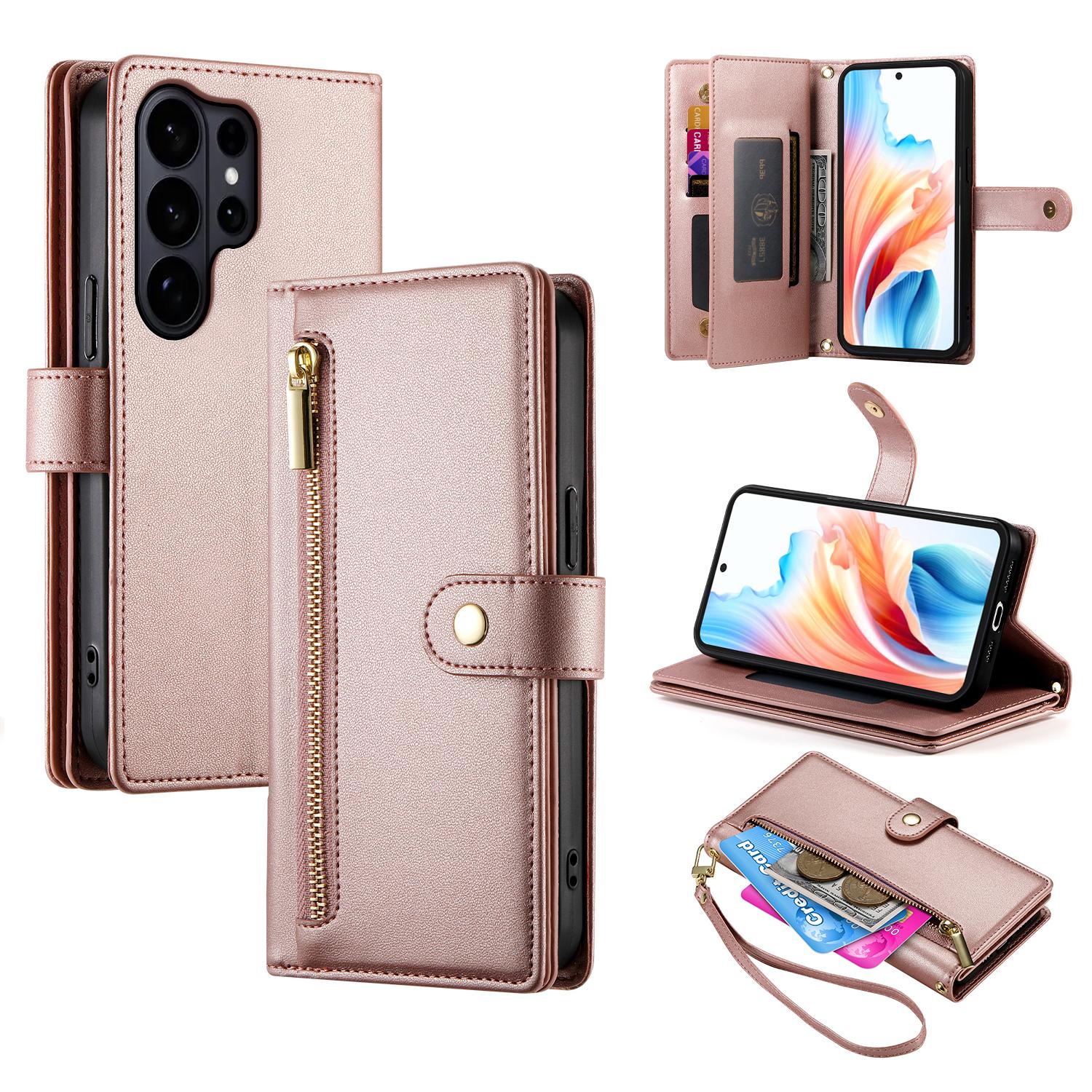 

For Samsung Galaxy S26 Ultra Case Zipper Pocket Wallet Leather Phone Cover with Straps