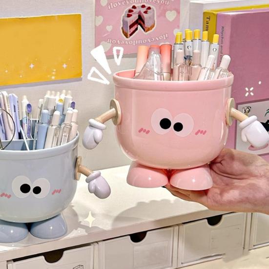 Pen Holder Cartoon Design Macaron Color Desk Organizer Large-capacity Partitioned Desk Caddy Home Office School Decor