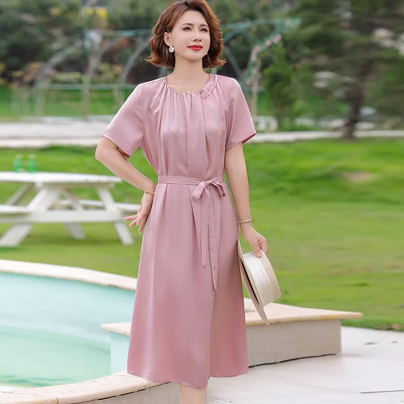 Yalu Women s Elegant Cinched Waist Summer Dress 2XL розовый