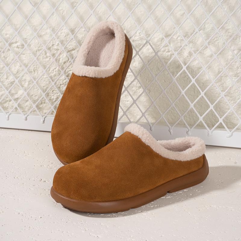 

Leather lamb wool shoes women s platform half slippers autumn and winter velvet Birkenstocks thermal cotton shoes women s hair 40