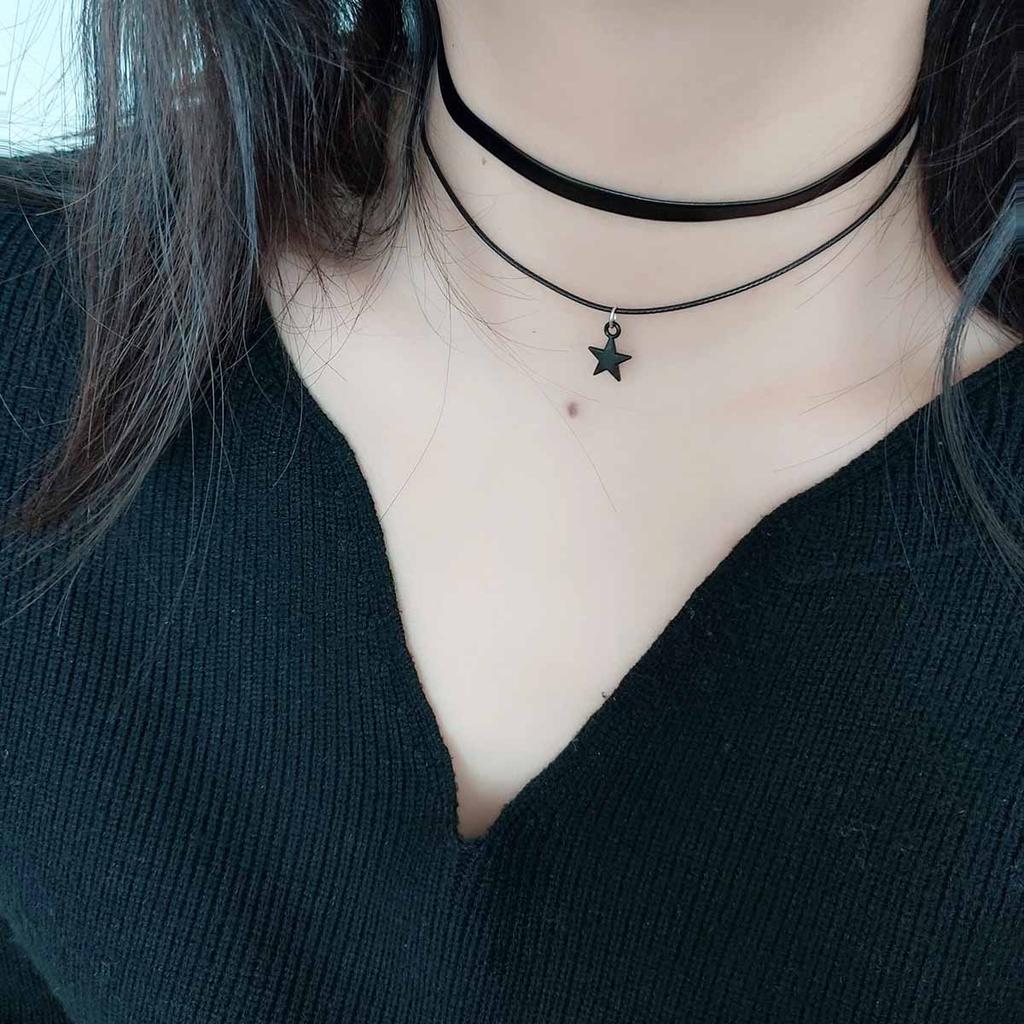 1 a retro fashion personality contracted stars the moon double black leather choker necklace cervical collar neck jewelry neckla