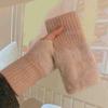Halbfinger-Fäustlinge Winter Faux Fur Halbfingerhandschuhe für Damen Handgelenkwärmer mit Daumenloch, Flauschige Fleece-Fingerlose Handschuhe