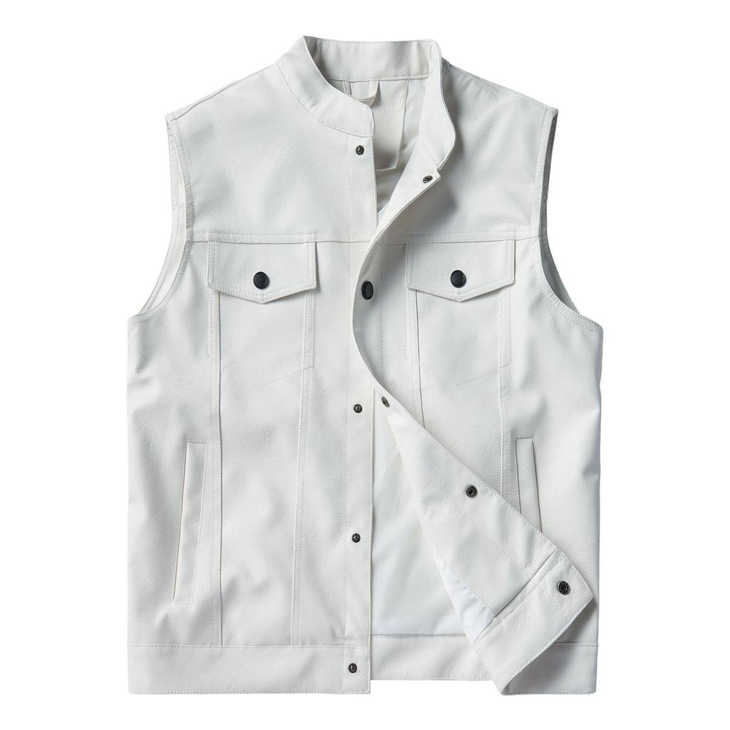 Męska modna kamizelka motocyklowa PU z wieloma kieszeniami, ze stójką, plus size