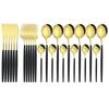 24pcs Black Gold Cutlery Set Mirror Stainless Steel Dinnerware Set Knife Fork Spoon Tableware Flatware Set Dishwasher Safe Kitchen Wedding Accessories