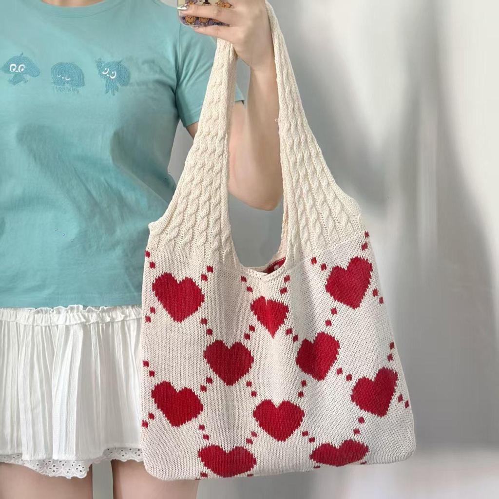 Handmade Woven Heart Tote Bag - Large Capacity Casual Beach Shoulder Bag