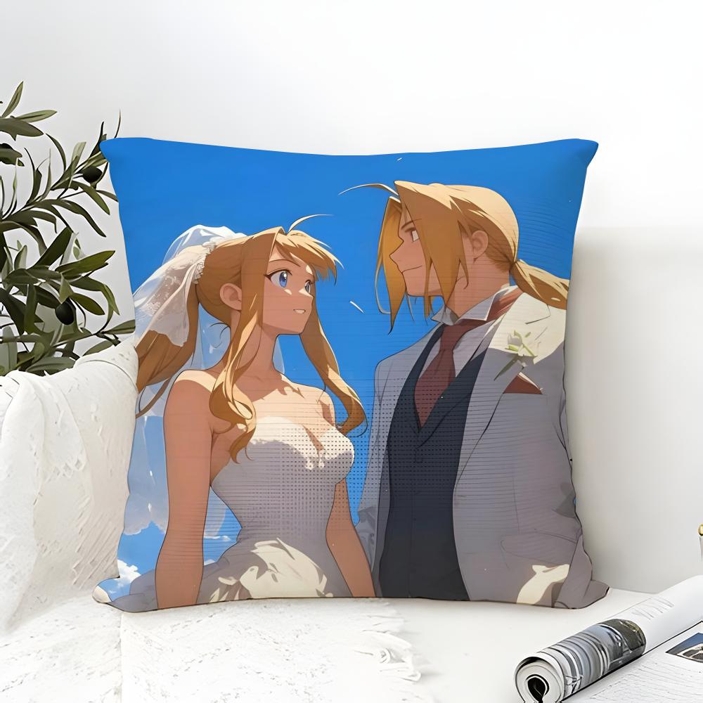 FAFullmetal Alchemist Brotherhood Pillow Case Cotton Linen Fabric Square Zipper Pillowcase Home Decorative Living Room