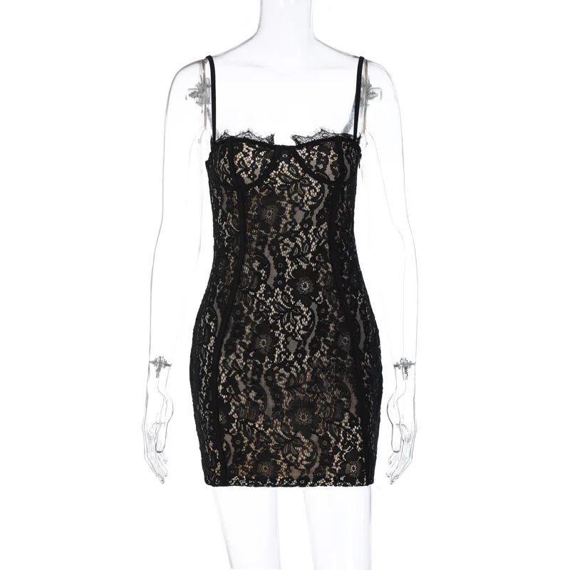 Lace Backless Camisole Slim Fit Dress Lace Open Back Sling Silm Dress