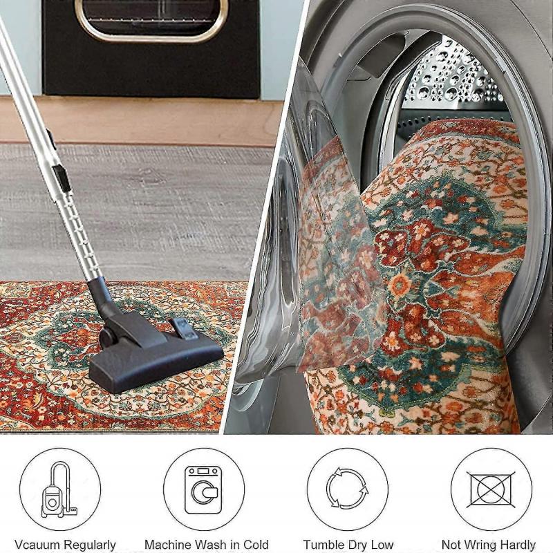 Liangnv Oriental Floral Medallion Doormat - 2'x3' Ft Persian Cream Floral Entry Rug Boho Collection Faux Wool Doormat Non-slip Washable Carpet For Ind