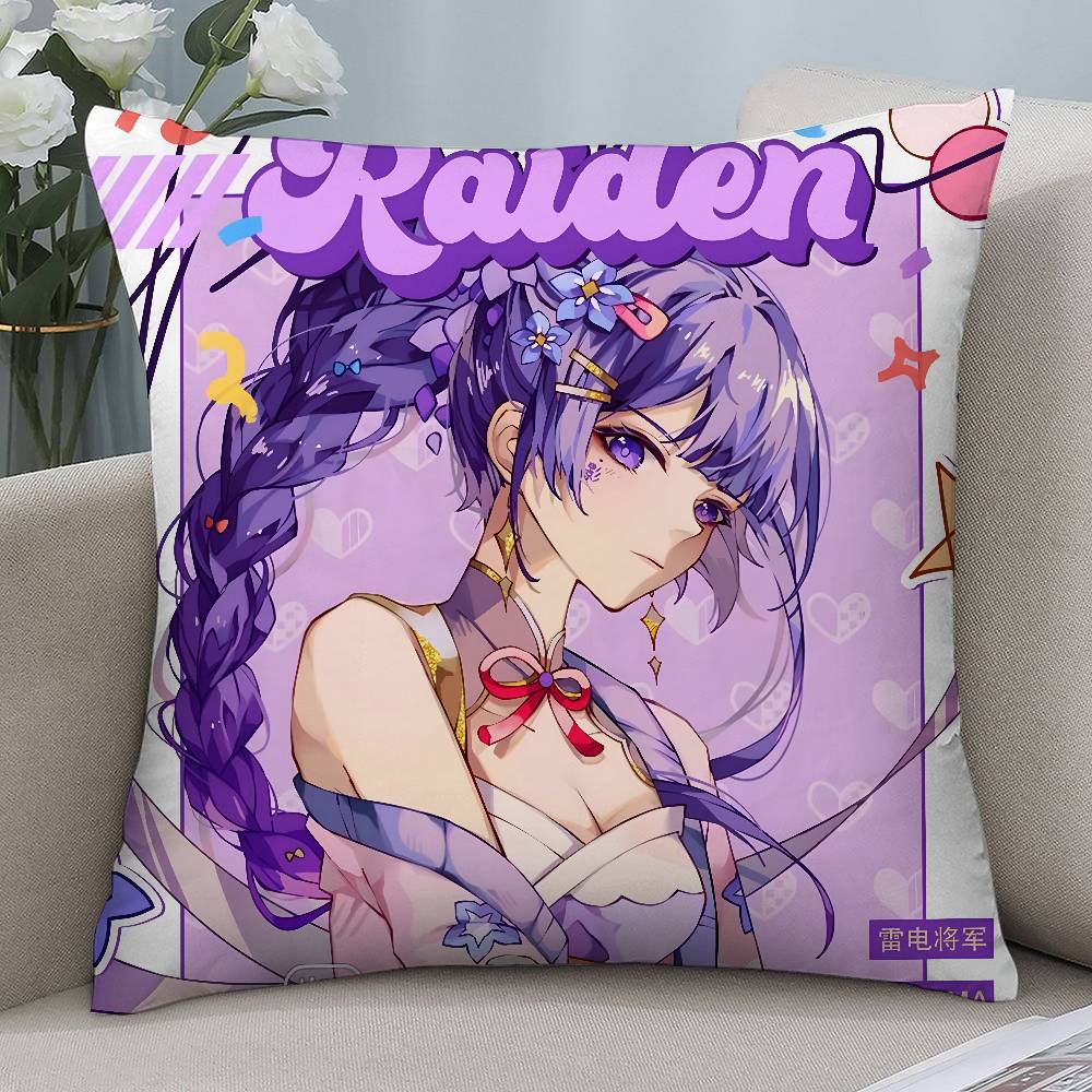 Anime Game G-Genshin Pillow Case Short Plush Double-sided Print Square Throw Pillow Covers Sofa Home Cushion Decor