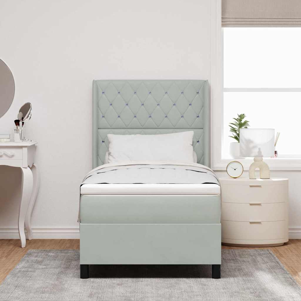 Box Spring Bed with Mattress Light Gray 90 X 190 Cm Velvet