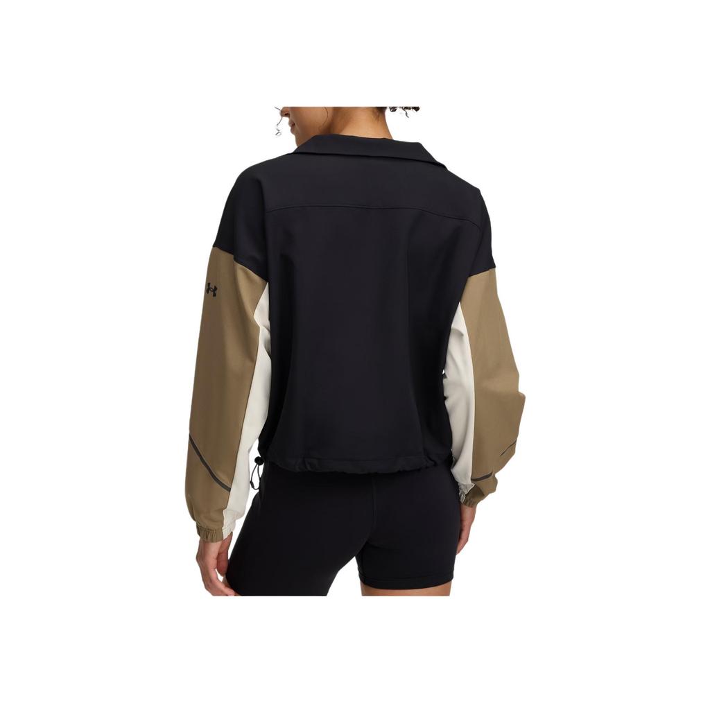 Under Armour Color Block Hooded Zip Long Sleeve Jacket Women jackets Brown Black 1374889-003
