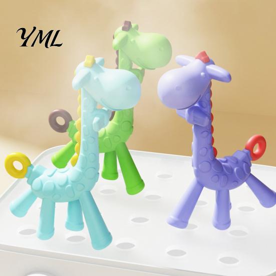 Soothing Toy for Teething Babies Baby Giraffe Infants, Food-Grade Silicone Chew Stick Gum Relief, Teether BPA-Free 0-12 Months, Soft Massage