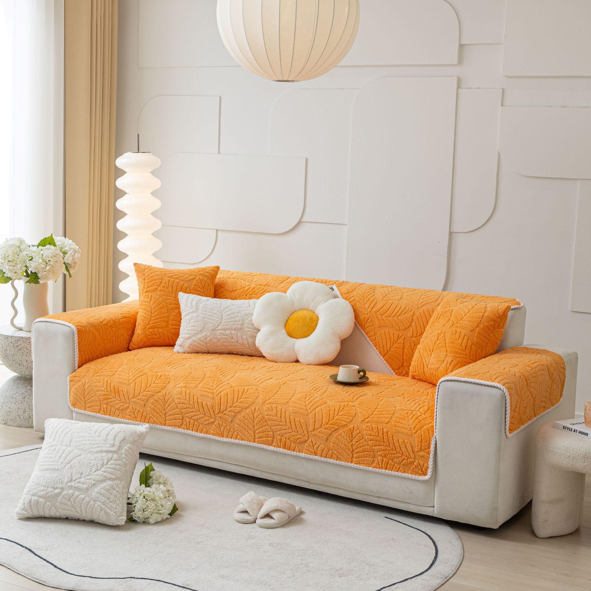 

Современный чехол для дивана Shu Velveteen Living Room Leaf Jacquard Sofa Towel Anti-Slip Protector Solid Color Sofa Protector Slipcases Removable 70x70cm 1pcs