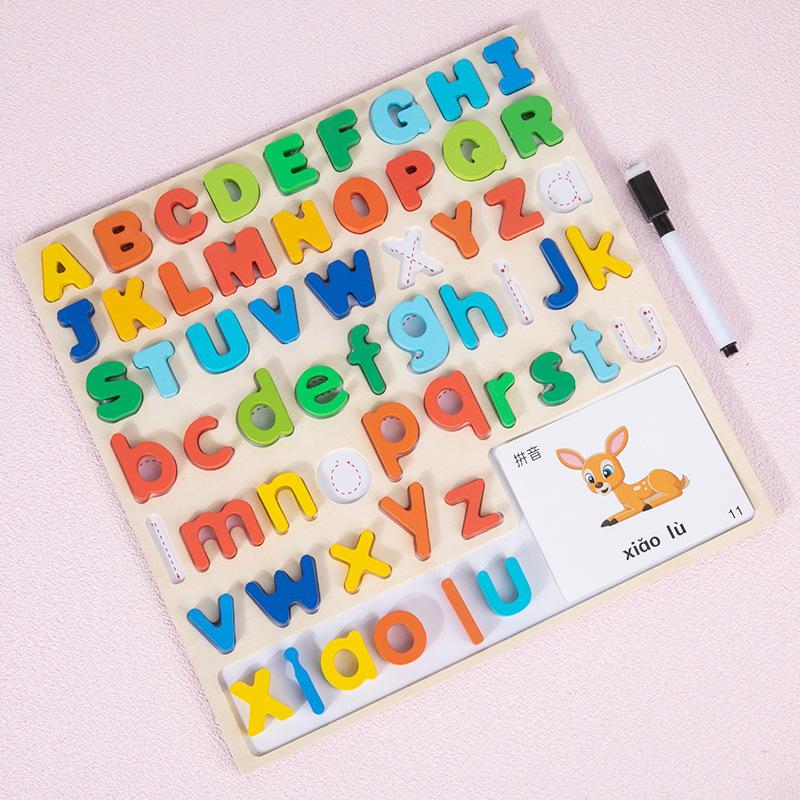 Children's Numbers Letter Matching Board Baby Shape Cognition Number Operation Tangram Puzzle Educational Wooden Toy