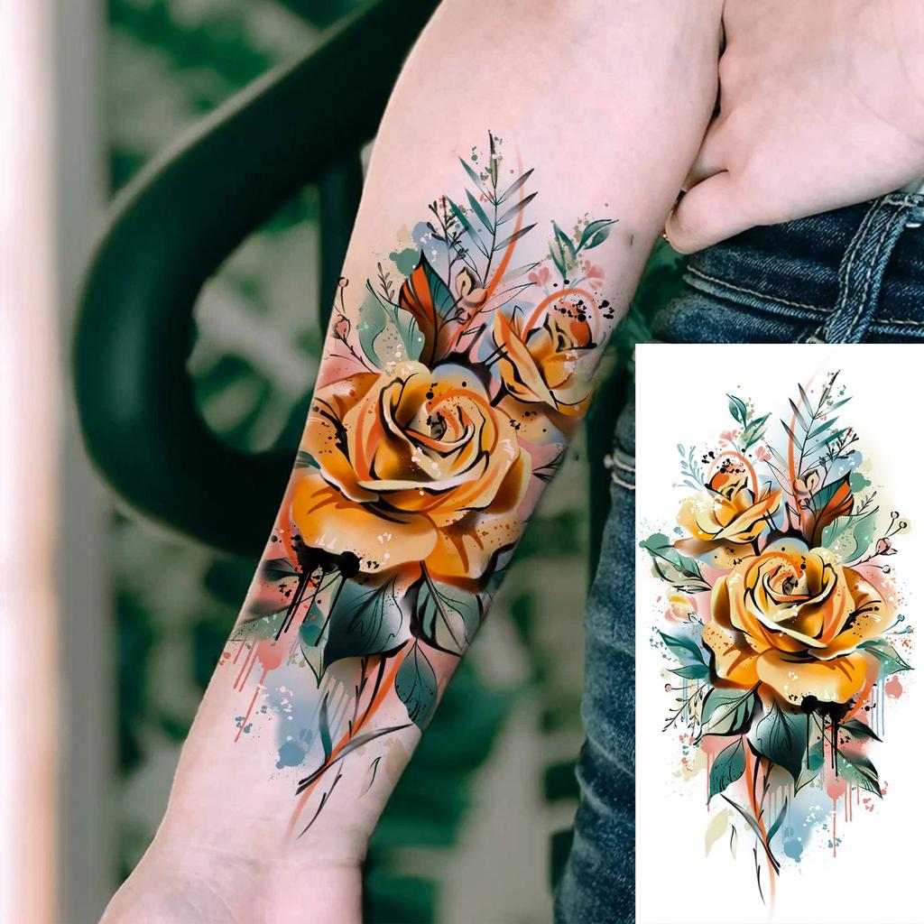 1 Sheet Watercolor Beauty Flower Temporary Tattoos For Women Girls Peony Butterfly Dahlia Floral Tattoo Sticker Disposable Decor