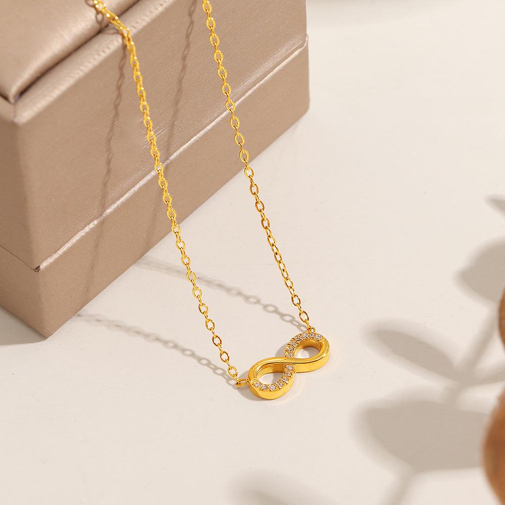 New Stainless Steel No. 8 Pendant Necklace for Women - Light Luxury, Micro-Inlaid Zirconia, Colorfast, High-End Feel.