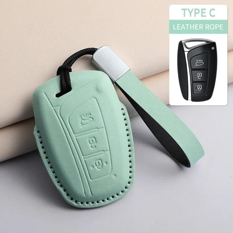 PU Leather Car Key Case Cover Holder Keychain Protective Shell for Hyundai Creta Ix35 Ix45 I10 I30 I40 Remote Key
