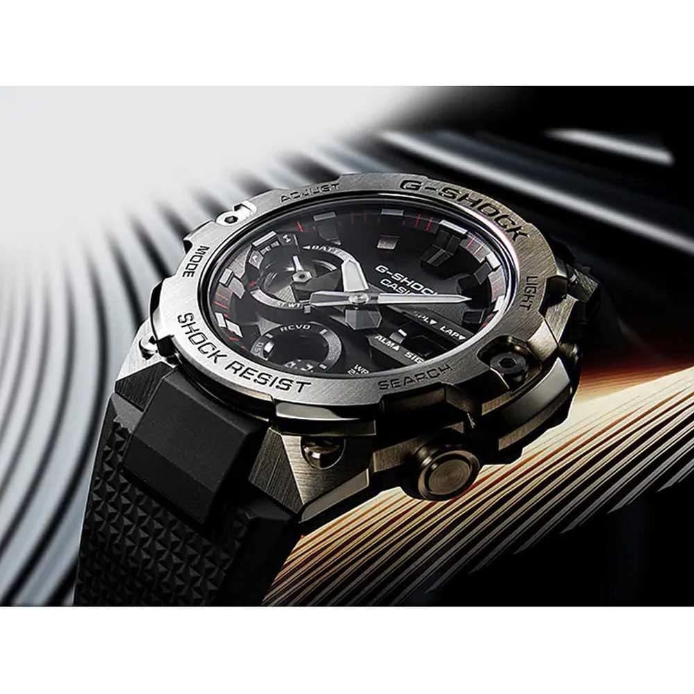 Casio G-Shock G-Steel Solar Analog-Digital Watch Black Silver GST-B400-1A Bluetooth Connectivity