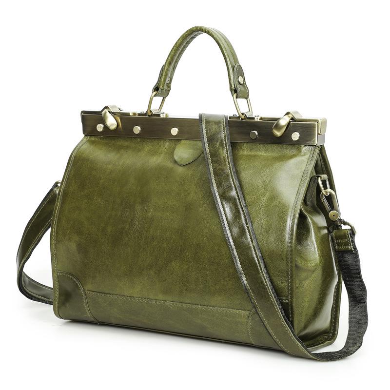 Women's Genuine Cowhide Leather Handbag - Handmade Shoulder & Crossbody Bag with Metal Buckle
