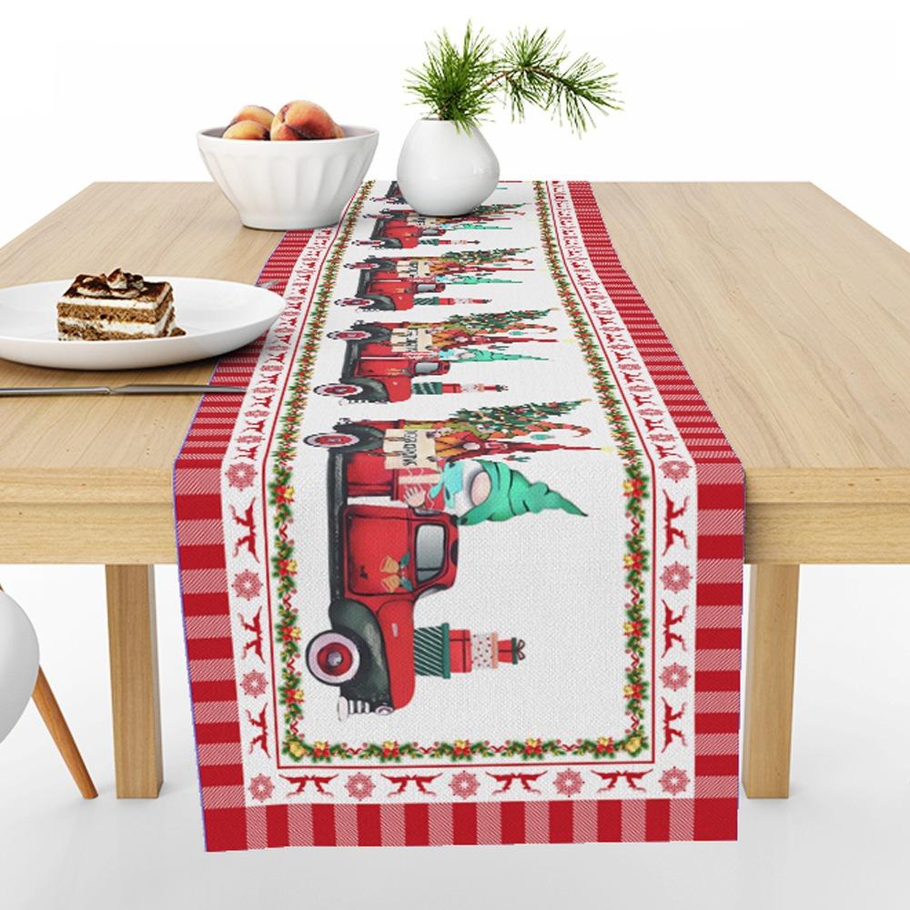 Festive Reindeer Pine Printed Table Runner Heatproof Linen Fabric Tablecloth for Home Decoration