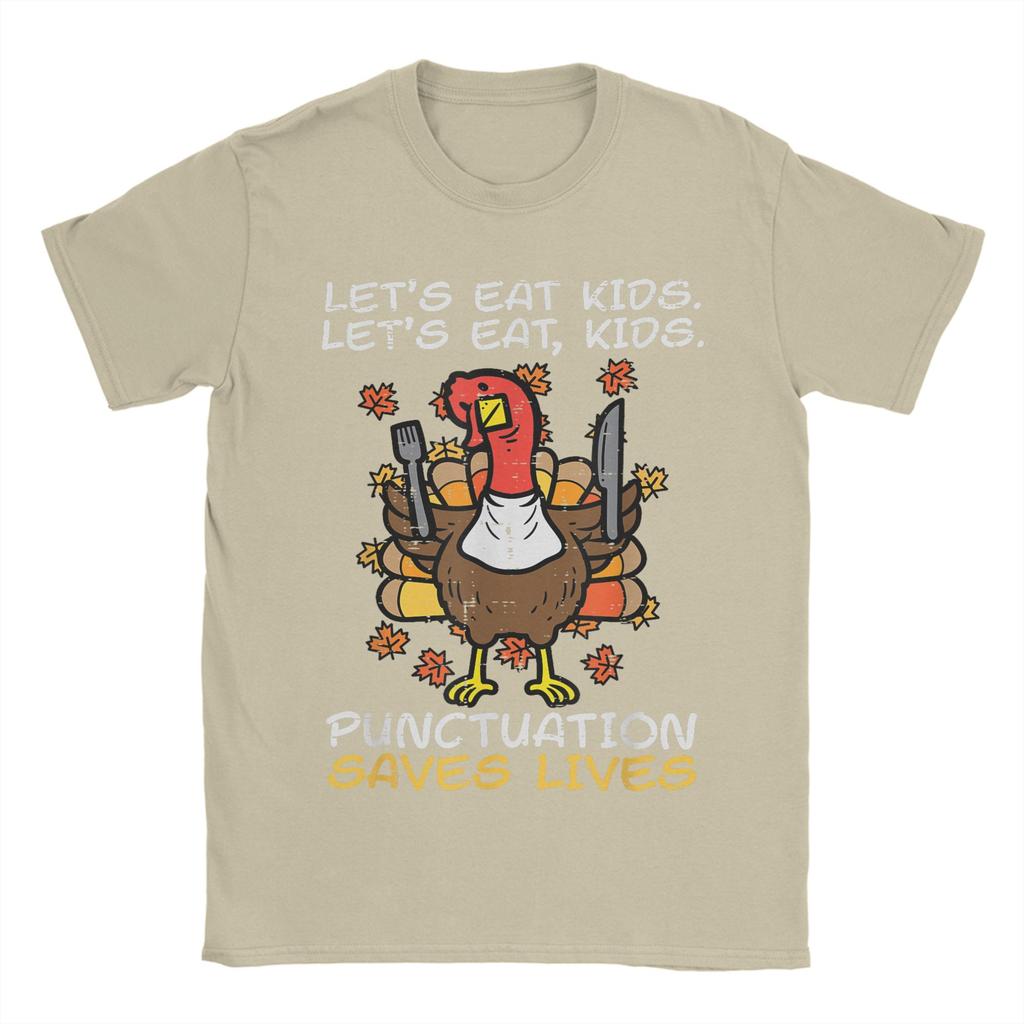 Funny Thanksgiving Teacher Turkey Lets Eat T Shirt for Men T-Shirt Crewneck  Tee Shirt Short Sleeve Clothes Summer