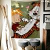 Calvin and Hobbes Wall Tapestry Aesthetic Wall Hanging Printed Fabric Blanket Decorative Tapestries for Bedroom Living Room Home Decor