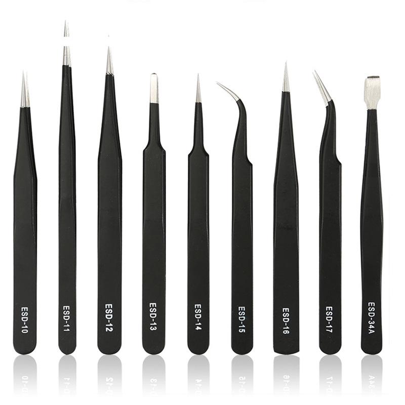 Fine Anti-Static Tweezer Set: Straight & Bent Tips for Electronic Repair