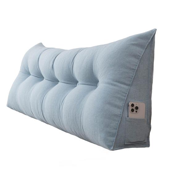 Headboard Pillow with Side Pocket Linen Triangular Headboard Wedge Cushion Bed Bolster Cushion for Shoulder Back Waist Support Dorm Home Bedroom