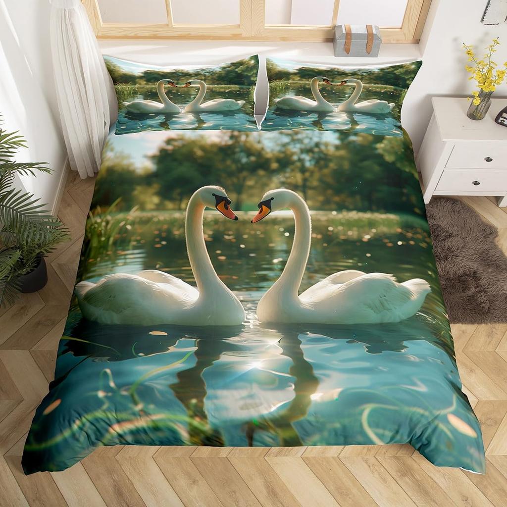 Lake Duvet Cover Sets for Kids Teens Queen Quilt Covers Lightweight Down Bedroom Decor 2 Pillowcases 1 Duvet Cover No Comforter