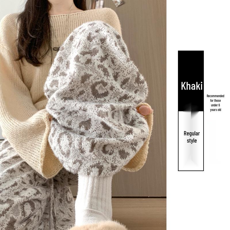 

Korean-Style High-Waisted Fleece-Lined Leopard Print Soft Knitted Casual Pants - Fluffy, Slimming, Straight-Leg Design XL
