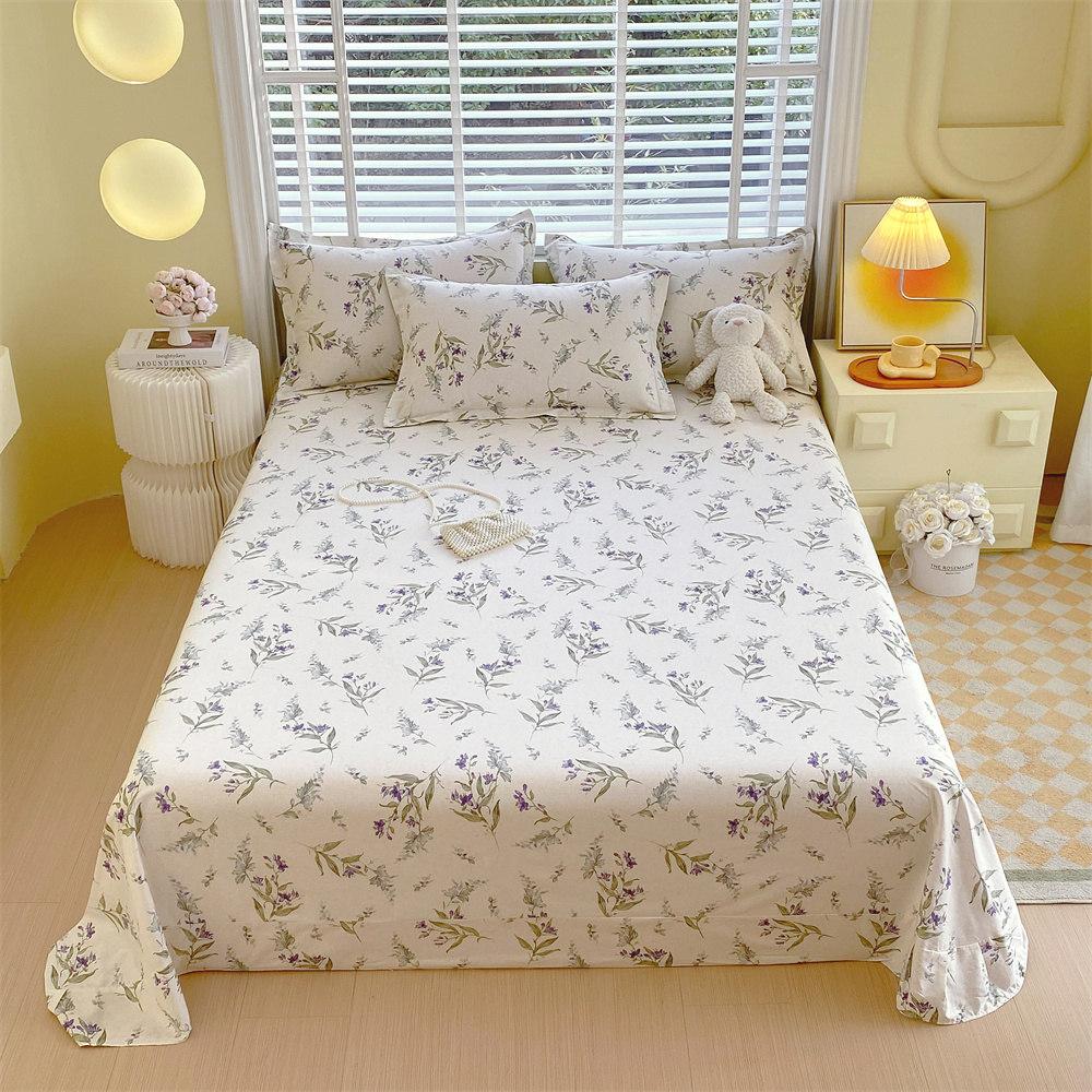 Cotton Bed Flat Sheet for Double Bed Plain Top Sheets Single/Queen/King Flowers Flat Bedsheets Soft Home Bed Linen Sheets