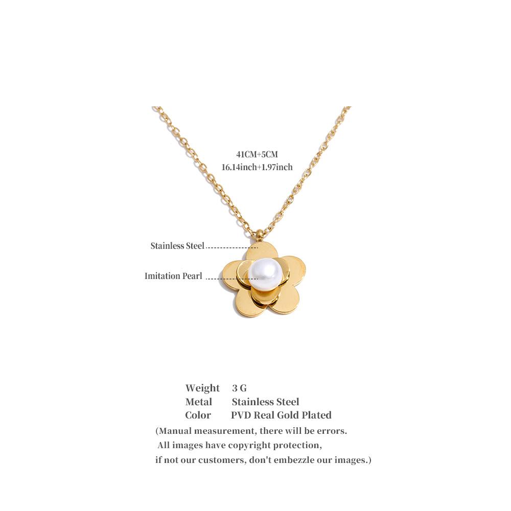 Yhpup Hot Style Stainless Steel Pearl Flower Pendant Necklace Water Resistant Summer Chic Fashion Jewelry Wholesale