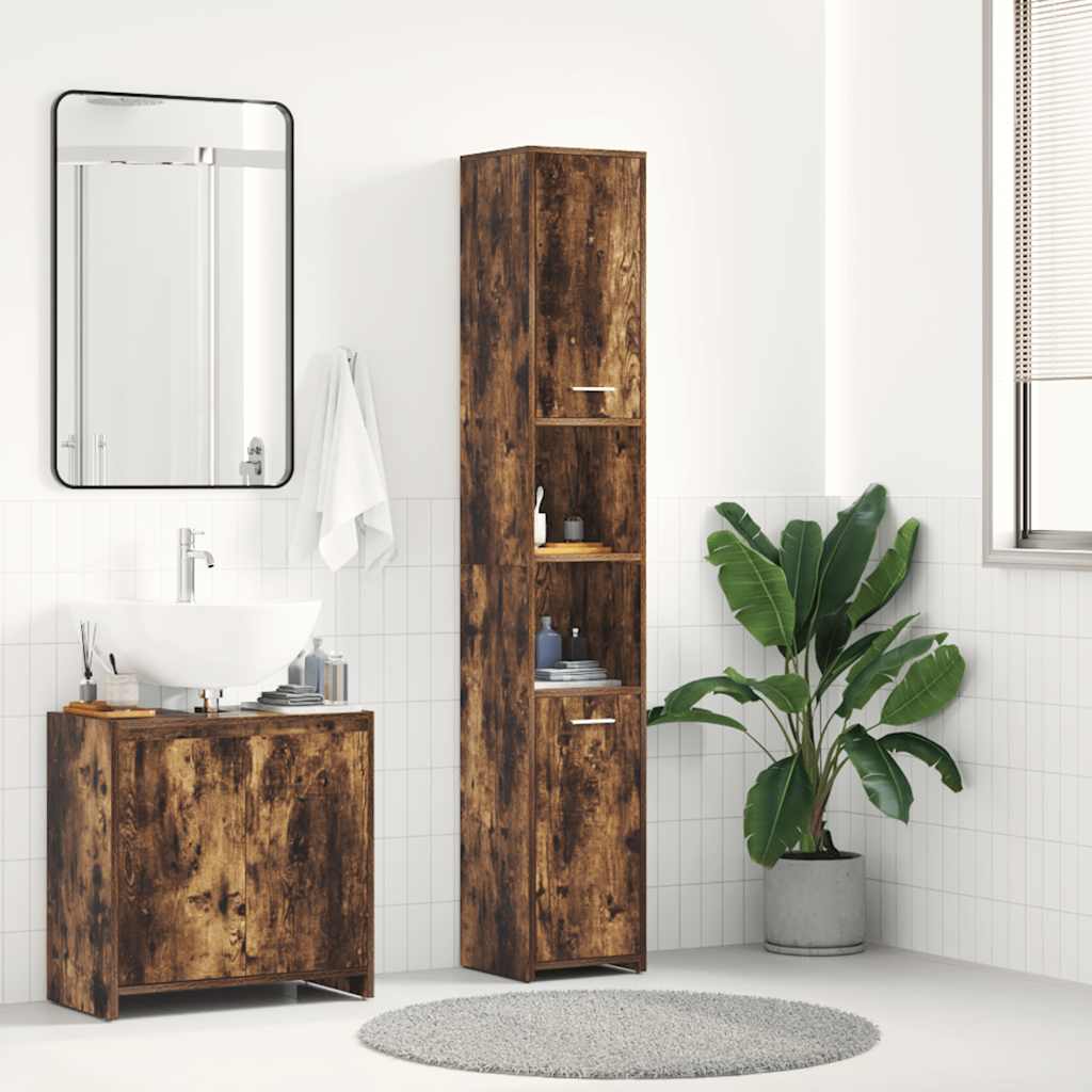 Bathroom Cabinet Smoked Oak 30x30x183.5 Cm Engineered Wood