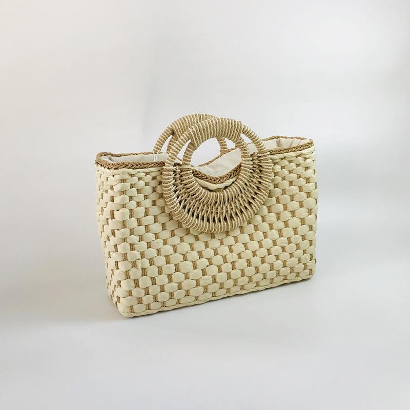 

2025 Luxury Designer Women Rattan Woven Square Handbags New Fashion Top-Handle Bamboo Straw Totes Retro Casual Beach Bag бежевый