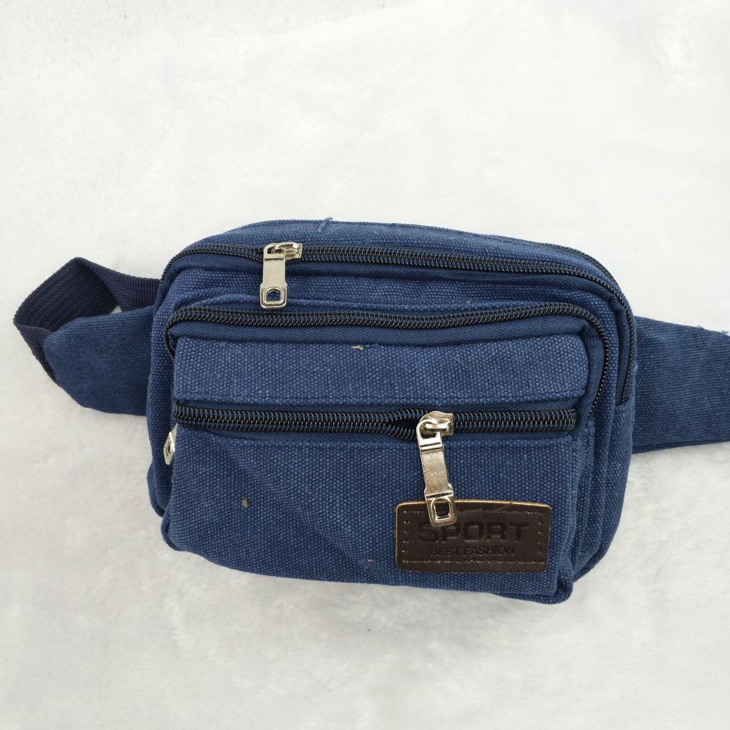 

Compact Wear-Resistant Canvas Waist Bag: Multifunctional, Large Capacity, Anti-Theft, Simple Fashion синий