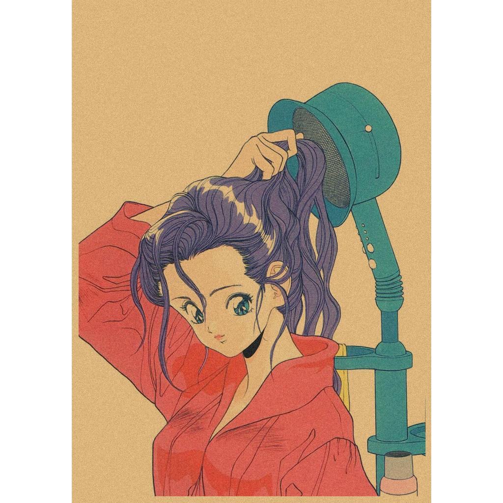Sakura Diaries Retro Kraftpapier Manga Illustration Wandkunst