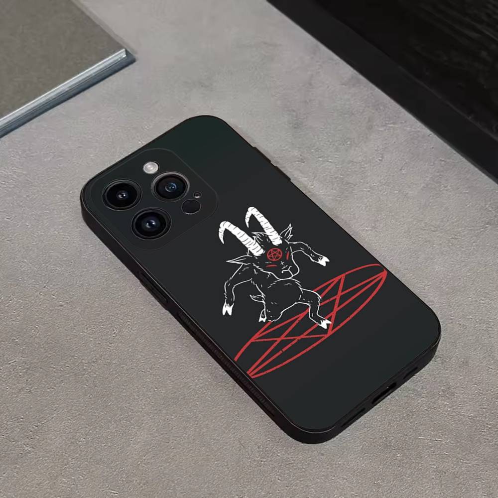 Satanic Goat Satan Devil Phone Case For iPhone 16,15,14,13,12,11 Plus,Pro Max,XS,X,XR,SE,Mini,8,7,Soft Silicone Black Cover